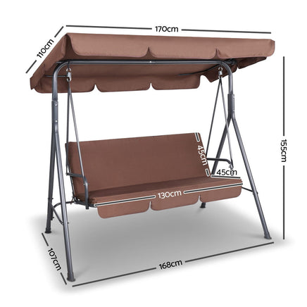 Gardeon 3 Seater Outdoor Canopy Swing Chair - Coffee Kings Warehouse 