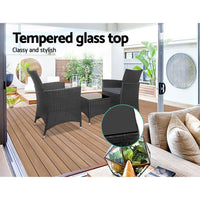Gardeon 3pc Bistro Wicker Outdoor Furniture Set Black Outdoor Furniture Kings Warehouse 