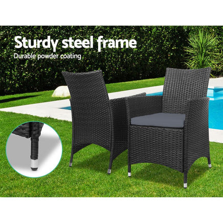 Gardeon 3pc Bistro Wicker Outdoor Furniture Set Black Outdoor Furniture Kings Warehouse 