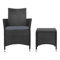 Gardeon 3pc Bistro Wicker Outdoor Furniture Set Black Outdoor Furniture Kings Warehouse 