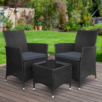 Gardeon 3pc Bistro Wicker Outdoor Furniture Set Black Outdoor Furniture Kings Warehouse 