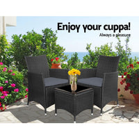 Gardeon 3pc Bistro Wicker Outdoor Furniture Set Black Outdoor Furniture Kings Warehouse 