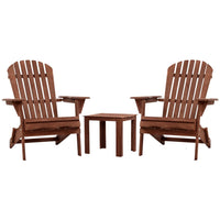Gardeon 3PC Outdoor Setting Beach Chairs Table Wooden Adirondack Lounge Garden Kings Warehouse 