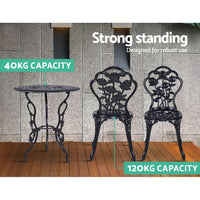Gardeon 3PC Outdoor Setting Cast Aluminium Bistro Table Chair Patio Black Outdoor Furniture Kings Warehouse 