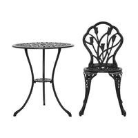 Gardeon 3PC Outdoor Setting Cast Aluminium Bistro Table Chair Patio Black Outdoor Furniture Kings Warehouse 