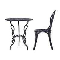 Gardeon 3PC Outdoor Setting Cast Aluminium Bistro Table Chair Patio Black Outdoor Furniture Kings Warehouse 