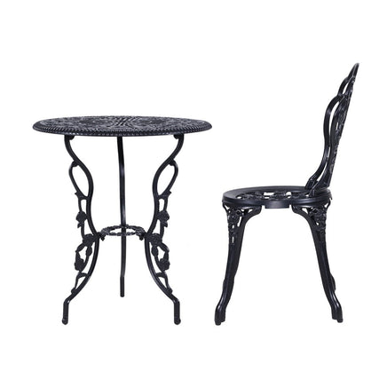 Gardeon 3PC Outdoor Setting Cast Aluminium Bistro Table Chair Patio Black Outdoor Furniture Kings Warehouse 
