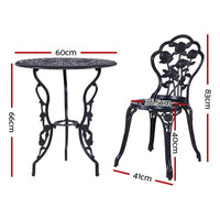 Gardeon 3PC Outdoor Setting Cast Aluminium Bistro Table Chair Patio Black Outdoor Furniture Kings Warehouse 
