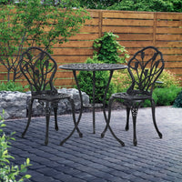 Gardeon 3PC Outdoor Setting Cast Aluminium Bistro Table Chair Patio Black Outdoor Furniture Kings Warehouse 