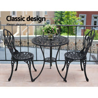 Gardeon 3PC Outdoor Setting Cast Aluminium Bistro Table Chair Patio Black Outdoor Furniture Kings Warehouse 