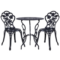 Gardeon 3PC Outdoor Setting Cast Aluminium Bistro Table Chair Patio Black Outdoor Furniture Kings Warehouse 