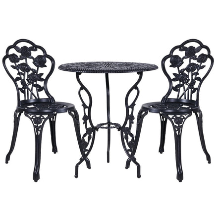 Gardeon 3PC Outdoor Setting Cast Aluminium Bistro Table Chair Patio Black Outdoor Furniture Kings Warehouse 