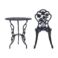 Gardeon 3PC Outdoor Setting Cast Aluminium Bistro Table Chair Patio Black Outdoor Furniture Kings Warehouse 