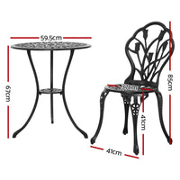 Gardeon 3PC Outdoor Setting Cast Aluminium Bistro Table Chair Patio Black Outdoor Furniture Kings Warehouse 