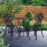 Gardeon 3PC Outdoor Setting Cast Aluminium Bistro Table Chair Patio Black Outdoor Furniture Kings Warehouse 