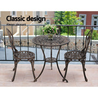 Gardeon 3PC Outdoor Setting Cast Aluminium Bistro Table Chair Patio Bronze Outdoor Furniture Kings Warehouse 