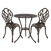 Gardeon 3PC Outdoor Setting Cast Aluminium Bistro Table Chair Patio Bronze Outdoor Furniture Kings Warehouse 