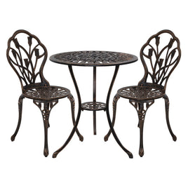 Gardeon 3PC Outdoor Setting Cast Aluminium Bistro Table Chair Patio Bronze Outdoor Furniture Kings Warehouse 