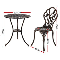 Gardeon 3PC Outdoor Setting Cast Aluminium Bistro Table Chair Patio Bronze Outdoor Furniture Kings Warehouse 