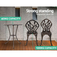 Gardeon 3PC Outdoor Setting Cast Aluminium Bistro Table Chair Patio Bronze Outdoor Furniture Kings Warehouse 