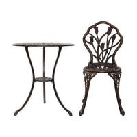 Gardeon 3PC Outdoor Setting Cast Aluminium Bistro Table Chair Patio Bronze Outdoor Furniture Kings Warehouse 