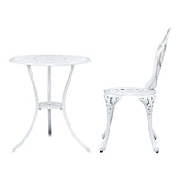 Gardeon 3PC Outdoor Setting Cast Aluminium Bistro Table Chair Patio White Outdoor Furniture Kings Warehouse 