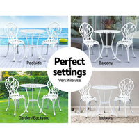Gardeon 3PC Outdoor Setting Cast Aluminium Bistro Table Chair Patio White Outdoor Furniture Kings Warehouse 