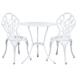 Gardeon 3PC Outdoor Setting Cast Aluminium Bistro Table Chair Patio White Outdoor Furniture Kings Warehouse 