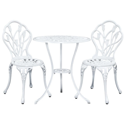 Gardeon 3PC Outdoor Setting Cast Aluminium Bistro Table Chair Patio White Outdoor Furniture Kings Warehouse 