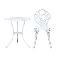 Gardeon 3PC Outdoor Setting Cast Aluminium Bistro Table Chair Patio White Outdoor Furniture Kings Warehouse 