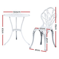 Gardeon 3PC Outdoor Setting Cast Aluminium Bistro Table Chair Patio White Outdoor Furniture Kings Warehouse 