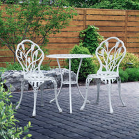 Gardeon 3PC Outdoor Setting Cast Aluminium Bistro Table Chair Patio White Outdoor Furniture Kings Warehouse 