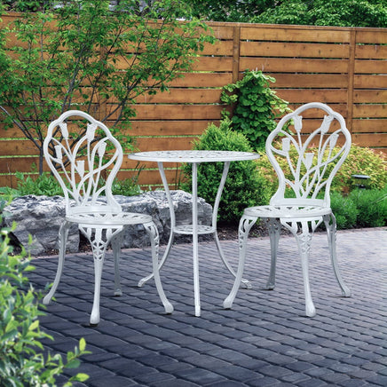 Gardeon 3PC Outdoor Setting Cast Aluminium Bistro Table Chair Patio White Outdoor Furniture Kings Warehouse 