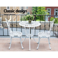 Gardeon 3PC Outdoor Setting Cast Aluminium Bistro Table Chair Patio White Outdoor Furniture Kings Warehouse 