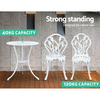 Gardeon 3PC Outdoor Setting Cast Aluminium Bistro Table Chair Patio White Outdoor Furniture Kings Warehouse 