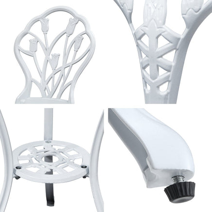 Gardeon 3PC Outdoor Setting Cast Aluminium Bistro Table Chair Patio White Outdoor Furniture Kings Warehouse 