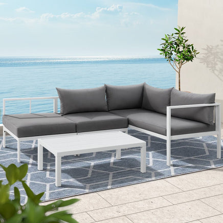 Gardeon 4-Seater Aluminium Outdoor Sofa Set Lounge Setting Table Chair Furniture Kings Warehouse 
