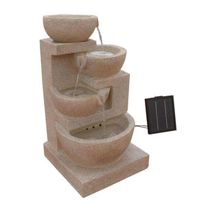 Gardeon 4 Tier Solar Powered Water Fountain with Light - Sand Beige Kings Warehouse 