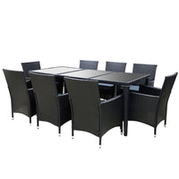 Gardeon 9 Piece Outdoor Dining Set - Black Gardeon Kings Warehouse 