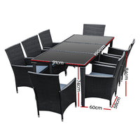 Gardeon 9 Piece Outdoor Dining Set - Black Gardeon Kings Warehouse 