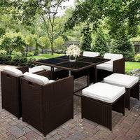 Gardeon 9 Piece Wicker Outdoor Dining Set - Brown & White Furniture > Outdoor Kings Warehouse 
