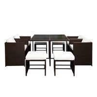 Gardeon 9 Piece Wicker Outdoor Dining Set - Brown & White Furniture > Outdoor Kings Warehouse 