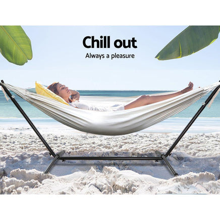 Gardeon Camping Hammock With Stand Cotton Rope Lounge Hammocks Outdoor Swing Bed Kings Warehouse 