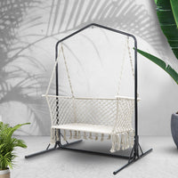 Gardeon Double Swing Hammock Chair with Stand Macrame Outdoor Bench Seat Chairs Gardeon Kings Warehouse 