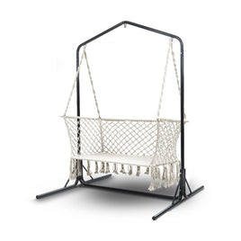 Gardeon Double Swing Hammock Chair with Stand Macrame Outdoor Bench Seat Chairs Gardeon Kings Warehouse