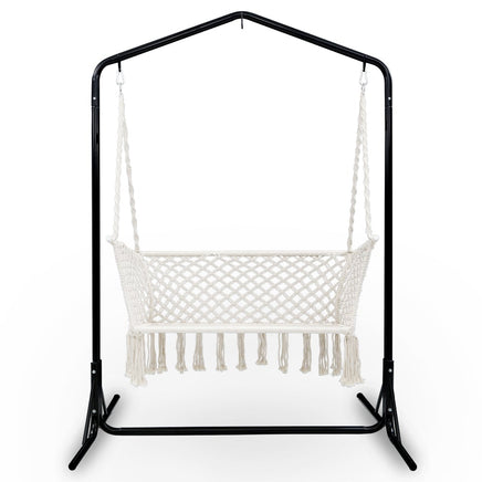 Gardeon Double Swing Hammock Chair with Stand Macrame Outdoor Bench Seat Chairs Gardeon Kings Warehouse 