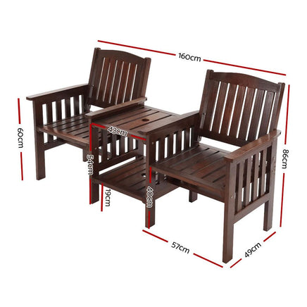 Gardeon Garden Bench Chair Table Loveseat Wooden Outdoor Furniture Patio Park Charcoal Brown Outdoor Furniture Kings Warehouse 