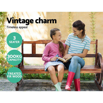 Gardeon Garden Bench Wooden Wagon Chair 3 Seat Outdoor Furniture Backyard Lounge Charcoal Outdoor Kings Warehouse 