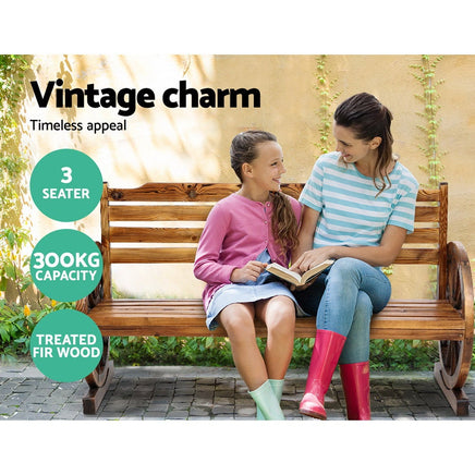 Gardeon Garden Bench Wooden Wagon Chair 3 Seat Outdoor Furniture Backyard Lounge Outdoor Kings Warehouse 