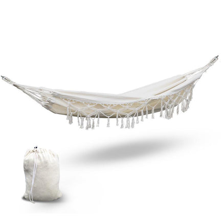 Gardeon Hanging Tassel Hammock Swing Bed Cream Kings Warehouse 